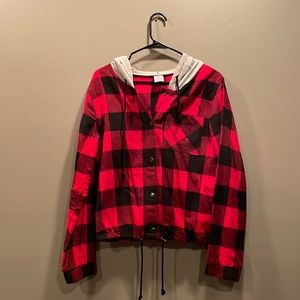 💋Hooded Flannel💋 in buffalo plaid with front pocket & drawstring bottom.